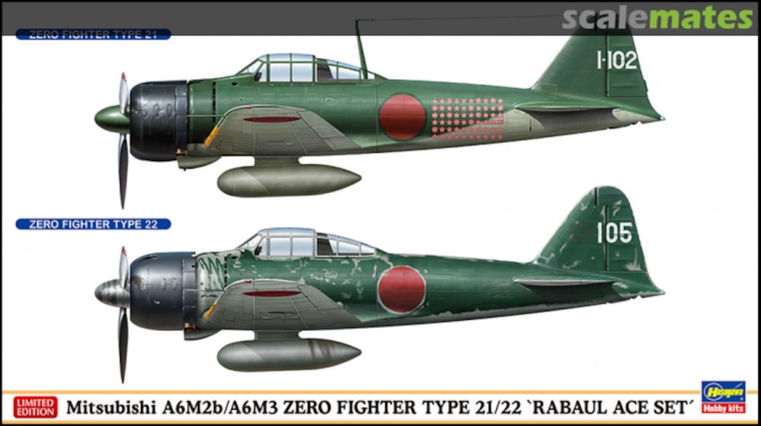 Mitsubishi A6M2b/A6M3 Zero Fighter Type 21/22 "Rabaul Ace Set" - Hasegawa 1:72 modelbouwpakket