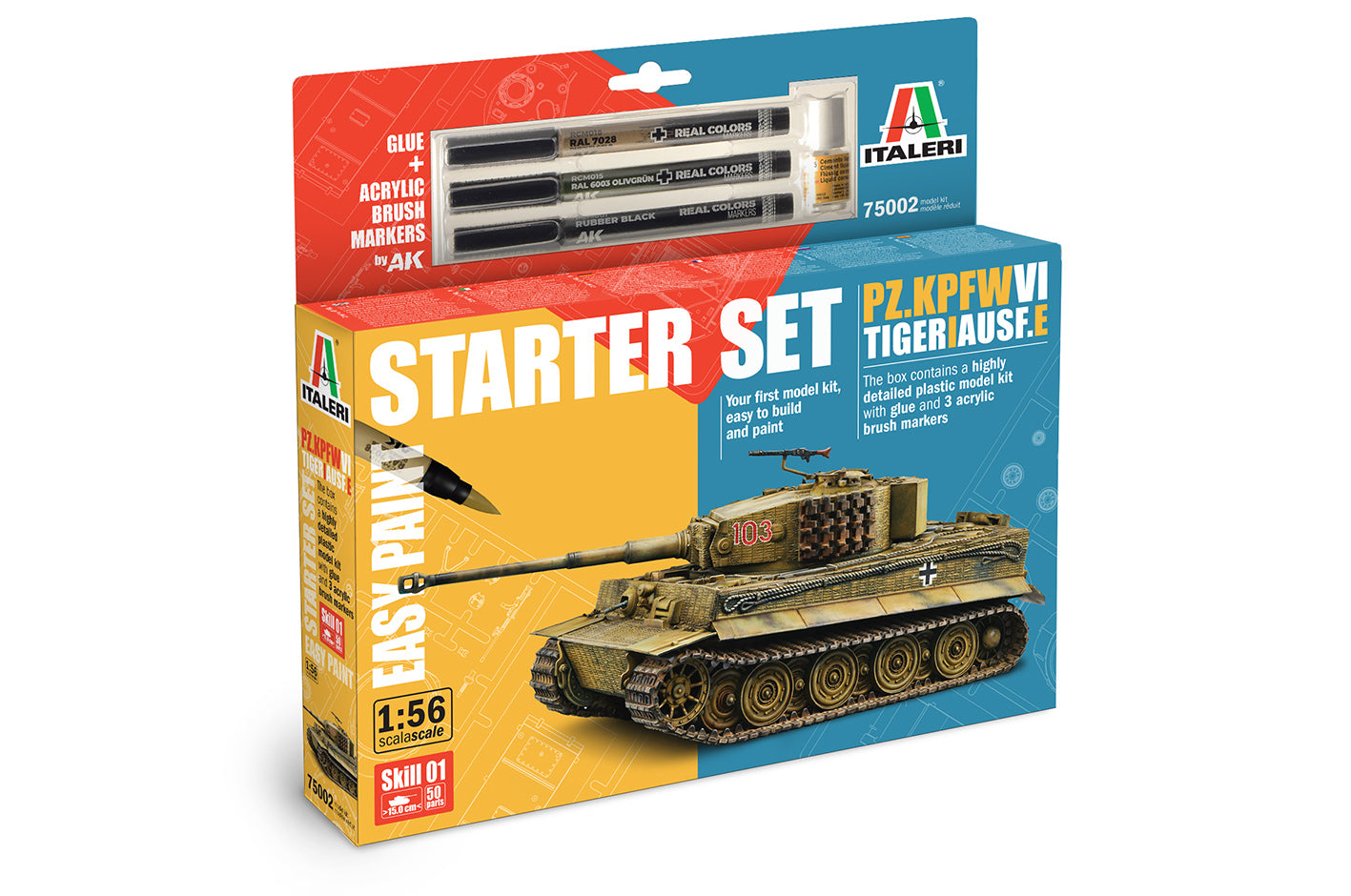 Pz. Kpfw. VI Tiger I Ausf. E - Starter Set | 75002 | Italeri | 1:56