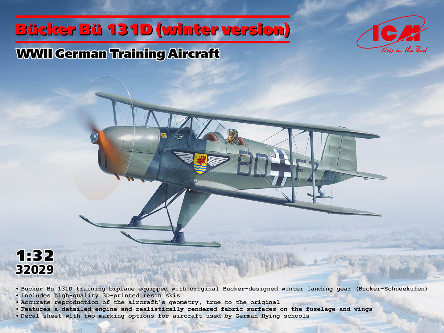 Bücker Bü 131D (winter version), WWII German Training Aircraft - ICM 1:32 modelbouwpakket