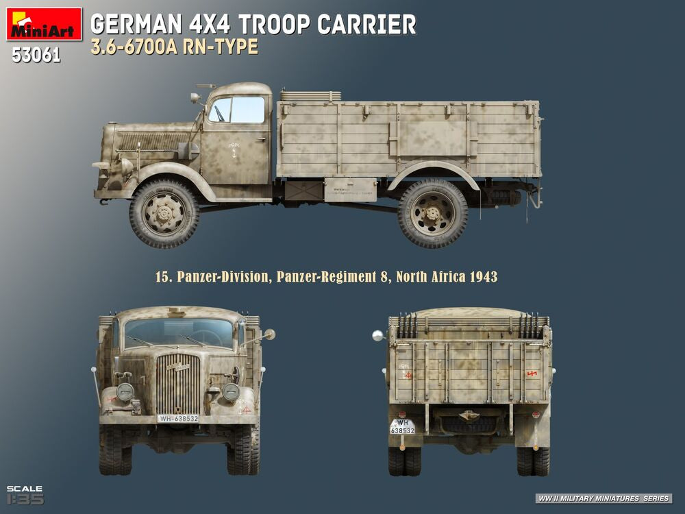 German 4x4 Troop Carrier 3.6-6700A Rn-Type | 53061 | MiniArt | 1:35