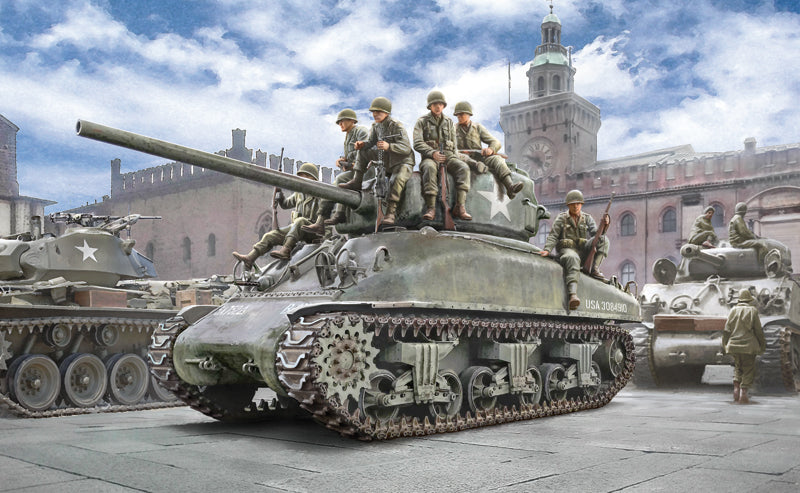 M4A1 Sherman with U.S. infantry - Italeri 1:35 modelbouwpakket
