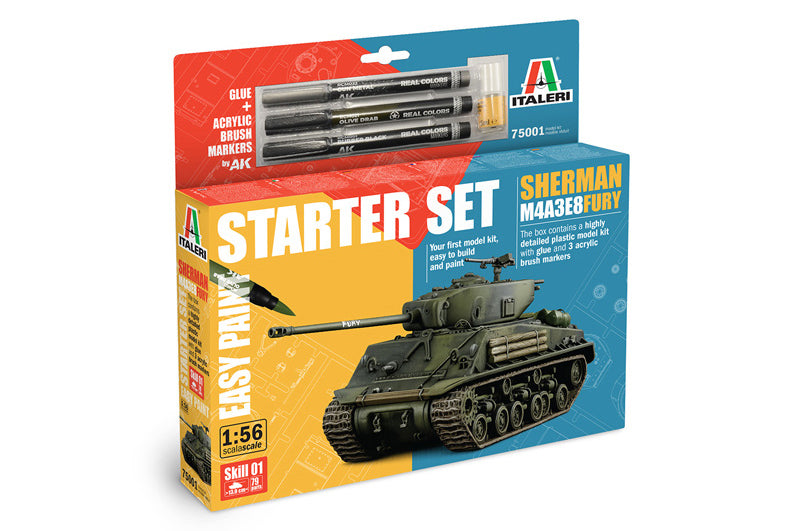Sherman M4A3E8 Fury - Starter Set - Italeri 1:56 modelbouwpakket